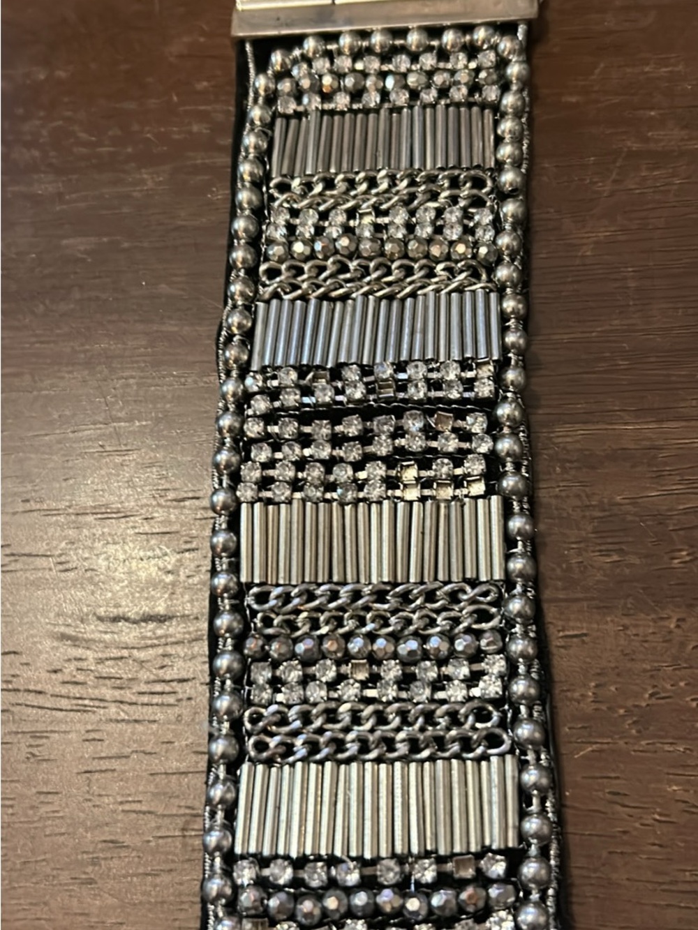 Metallic Multi-Row Rhinestone & Tube Bracelet